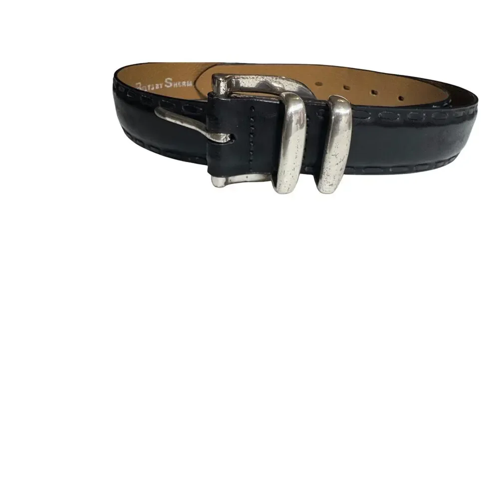 Belt Master by Sherman Dress Belt Mens Black Italian Leather Silver Tone Buckle